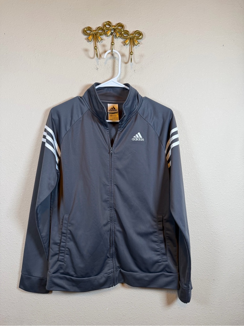 Adidas Youth Gray Track Jacket with Signature Stripes. Size XL